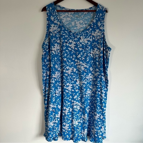 Draper James Comfy Stretchy Blue White Floral Dress with Ruffle Hem XXL/XXXL - Picture 2 of 7